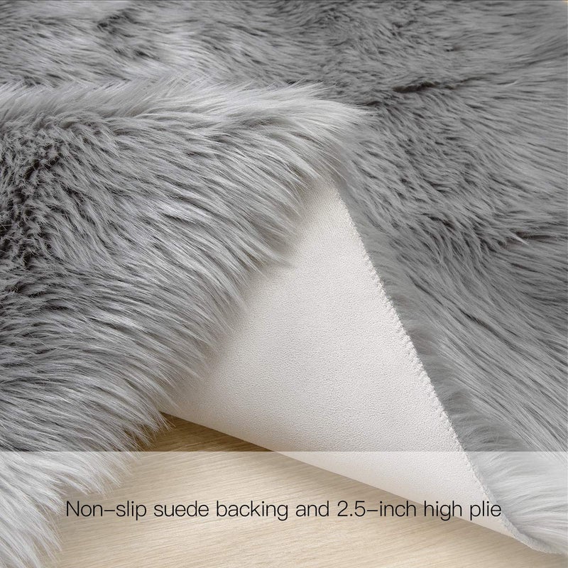 Ciicool Ultra Soft Faux Sheepskin Fur Rug Fluffy Rug for Bedroom Fuzzy Carpet for Living Room Kid's Room Nursery Decor, Grey 2 x 6 Feet - Image 4